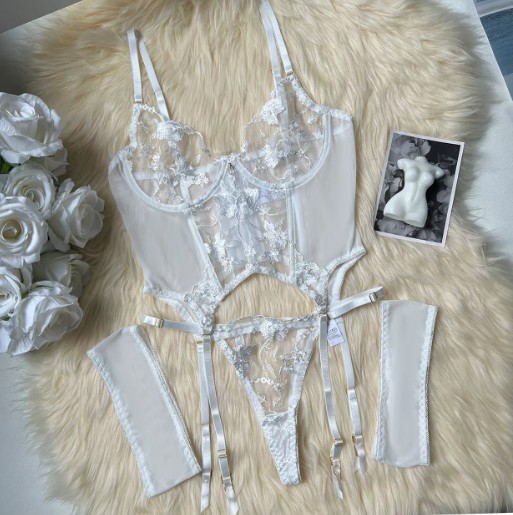 Komplet bielizny kwiatowej z koronką Ivory Enlace – White 1581821688da90e150007bd5f71d3235