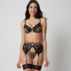 Komplet bielizny panterkowej z czarną koronką Wild Elegance