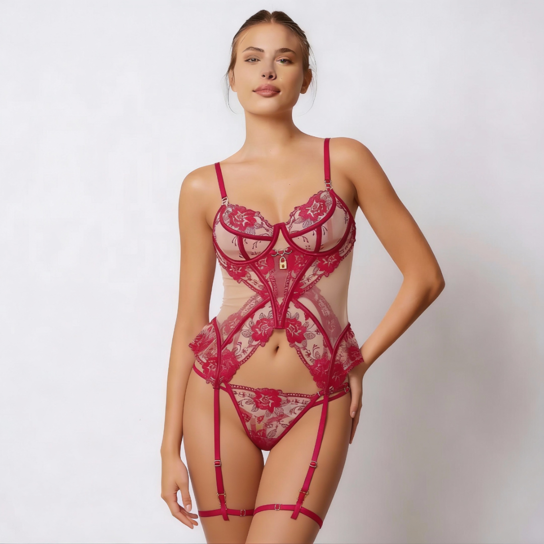 Ekskluzywne body Crimson Rose – Embroidered Illusion Bustier 76de48c01a82af01c8b00ead6e008104