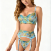 Komplet bielizny koronkowej Azure Garden – Sky Blue & Olive Embroidery