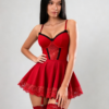Czerwona sukienka buduarowa z gorsetem Scarlet Seduction – Lace Trim