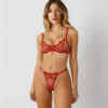 Komplet bielizny z haftem kwiatowym Crimson Petals – Red