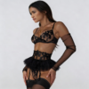 Komplet bielizny buduarowej Midnight Bloom – Embroidered Peplum Set